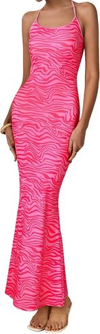Prettygarden Maxi Dresses for Women 2025 Summer Halter Leopard Printless Sexy Bodycon Cruise Cocktail Dress Long in Saudi Arabia