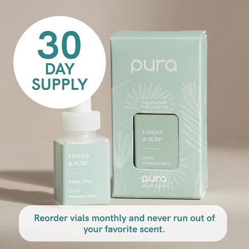 Pura Smart Home Air Diffuser Fragrance - Smart Scent Refill - Up to 120-Hours of Premium Fragrance per Refill for Home, Office & Apartment - 4 Pack, Linens & Surf in Kuwait