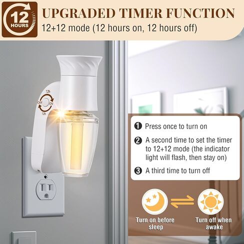 Nuanchu 2 Pack Wall Fragrance Plug in with Timer Function, Night Light, Compatible with Bath and Body Works WallFlower Fragrance, Rotatable, Accurate Scent Diffuser Control, Not Included Refills in Saudi Arabia
