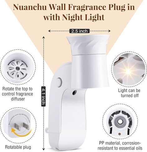 Nuanchu 2 Pack Wall Fragrance Plug in with Timer Function, Night Light, Compatible with Bath and Body Works WallFlower Fragrance, Rotatable, Accurate Scent Diffuser Control, Not Included Refills in Saudi Arabia