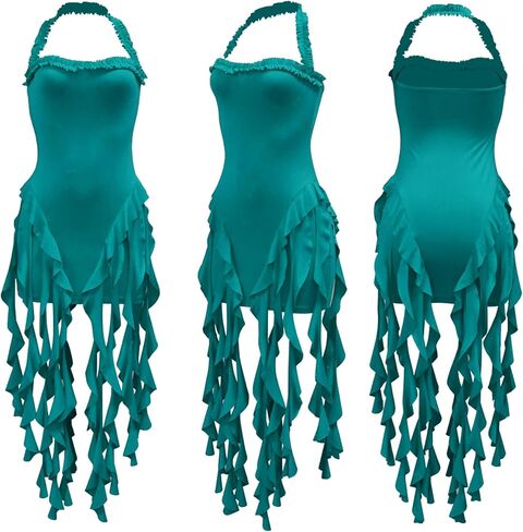 Ptorlio Sexy Women's Mini Halter Dress Birthday Party Club Ruffle Tassel Backless Bodycon Short Dresses in Kuwait