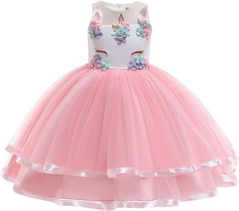 Unicorn Costume, Princess Unicorn Dress Fancy Dress with Necklace, Headband for Kids & Toddlers Birthday in Kuwait