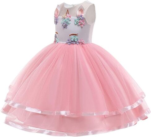 Unicorn Costume, Princess Unicorn Dress Fancy Dress with Necklace, Headband for Kids & Toddlers Birthday in Kuwait