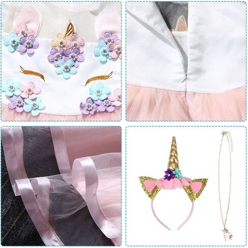 Unicorn Costume, Princess Unicorn Dress Fancy Dress with Necklace, Headband for Kids & Toddlers Birthday in Kuwait
