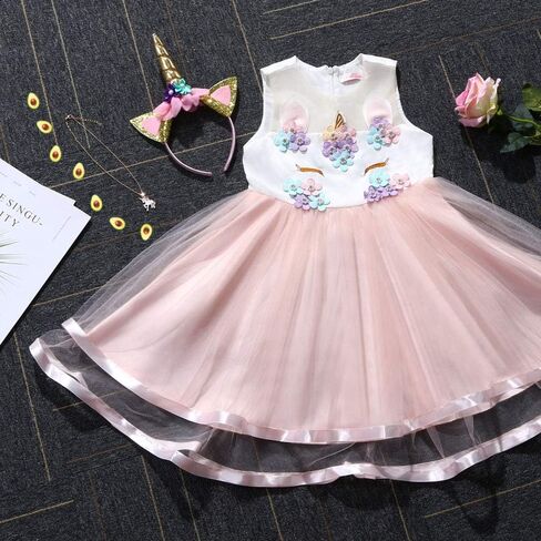 Unicorn Costume, Princess Unicorn Dress Fancy Dress with Necklace, Headband for Kids & Toddlers Birthday in Kuwait