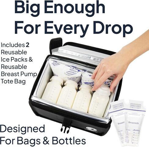 Milk Cubby Breast Milk Cooler Travel Bag, Safe Temperature Portable Breast Milk Cooler Bag with Ice Packs, Insulated Breast Milk Chiller, Extreme Temp Breastmilk Storage Cooler (Black) in Saudi Arabia
