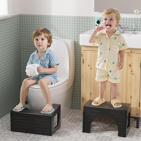 AmazerBath Toilet Stool for Toddler Potty Training, 3-in-1 Sturdy Bamboo One Step Squat Poop Foot Stool, Non-Slip Baby & Kids Potty Step Stool for Bathroom Sink, Kitchen Counter, Bedroom, Closet, 9" in Kuwait
