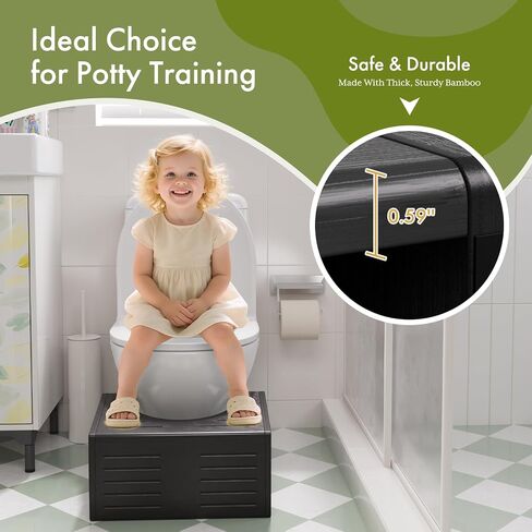 AmazerBath Toilet Stool for Toddler Potty Training, 3-in-1 Sturdy Bamboo One Step Squat Poop Foot Stool, Non-Slip Baby & Kids Potty Step Stool for Bathroom Sink, Kitchen Counter, Bedroom, Closet, 9" in Kuwait