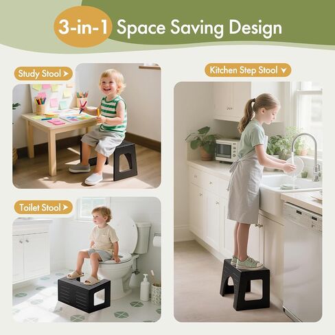 AmazerBath Toilet Stool for Toddler Potty Training, 3-in-1 Sturdy Bamboo One Step Squat Poop Foot Stool, Non-Slip Baby & Kids Potty Step Stool for Bathroom Sink, Kitchen Counter, Bedroom, Closet, 9" in Kuwait