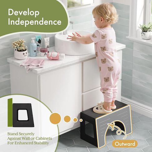 AmazerBath Toilet Stool for Toddler Potty Training, 3-in-1 Sturdy Bamboo One Step Squat Poop Foot Stool, Non-Slip Baby & Kids Potty Step Stool for Bathroom Sink, Kitchen Counter, Bedroom, Closet, 9" in Kuwait