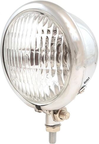4.5" 4 1/2 Inch Bottom Mount Halogen H4 Headlight Chrome with Clear Lens - Metal Shell Glass Lens Motorcycle Car Truck Old School Retro Bates Style in Saudi Arabia