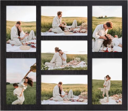 4x6 Picture Frame Collage for Wall Decor, Multiple Photo Collage Frames with Tempered Glass, 7-Opening for 4 x 6 Picture Frames, Rustic Black, 1 Pack in Kuwait