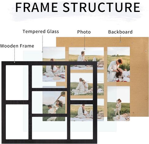 4x6 Picture Frame Collage for Wall Decor, Multiple Photo Collage Frames with Tempered Glass, 7-Opening for 4 x 6 Picture Frames, Rustic Black, 1 Pack in Kuwait