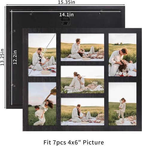 4x6 Picture Frame Collage for Wall Decor, Multiple Photo Collage Frames with Tempered Glass, 7-Opening for 4 x 6 Picture Frames, Rustic Black, 1 Pack in Kuwait