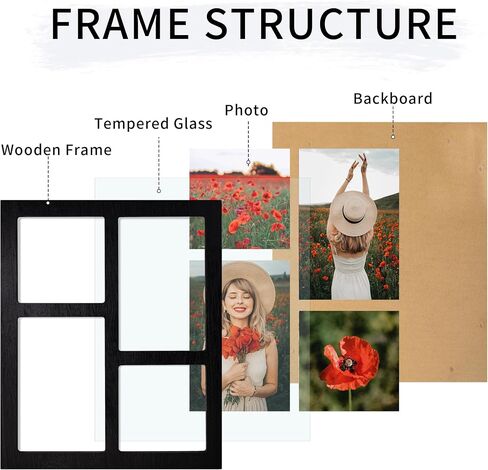 4x6 Picture Frame Collage for Wall Decor, Multiple Photo Collage Frames with Tempered Glass, 7-Opening for 4 x 6 Picture Frames, Rustic Black, 1 Pack in Kuwait