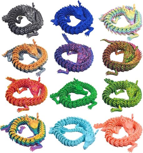 12PCS 3D Printed Dragon Figurine Collection, 11.8 inch Dragon Statues, Random Colors in Saudi Arabia