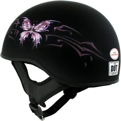 Hot Leathers HLD1052 DOT Skull Cap Half Helmet - Flat Black with Purple Butterfly Design Bikers in Saudi Arabia