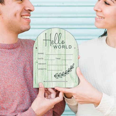Hello World Baby Newborn Wooden Sign - Ultrasound Picture Frame With Stand - Double Sided Print Unfinished Baby Announcement Plaque - Hospital Nursery Baby Milestone Board & Pregnancy Gift(Pink) - A09 in Saudi Arabia