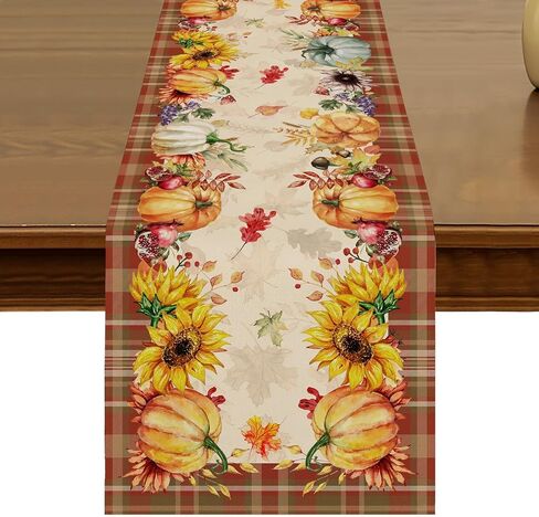 Fall Gnomes Table Runner 13x72 Inch Seasonal Harvest Autumn Thanksgiving Pumpkins Sunflower Leaves Kitchen Dining Table Decor for Indoor Outdoor Home Party Decoration ZQ32 in Saudi Arabia