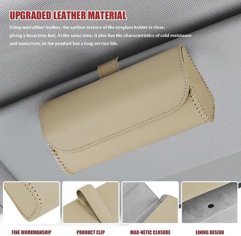 Sunglasses Holder for Car Sun Visor, Leather Auto Eyeglasses Storage Case with Hidden Magnetic Closure, Universal Protective Glasses Organizer Box, Visor Accessories for Woman Man (Pink) in Kuwait