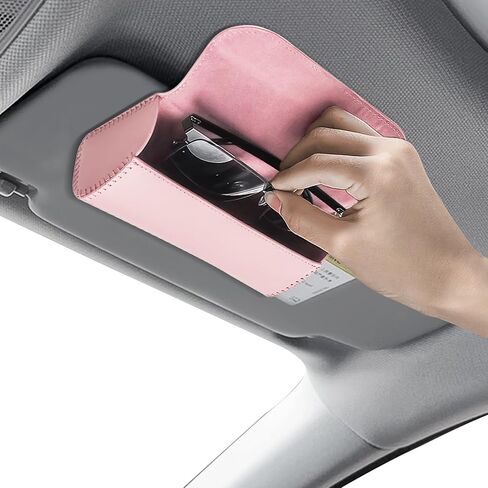 Sunglasses Holder for Car Sun Visor, Leather Auto Eyeglasses Storage Case with Hidden Magnetic Closure, Universal Protective Glasses Organizer Box, Visor Accessories for Woman Man (Pink) in Kuwait