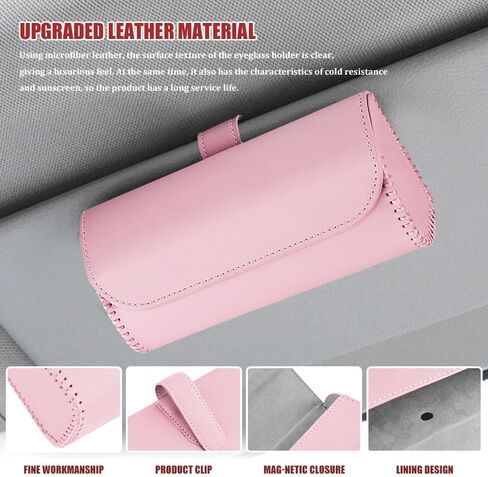 Sunglasses Holder for Car Sun Visor, Leather Auto Eyeglasses Storage Case with Hidden Magnetic Closure, Universal Protective Glasses Organizer Box, Visor Accessories for Woman Man (Pink) in Kuwait