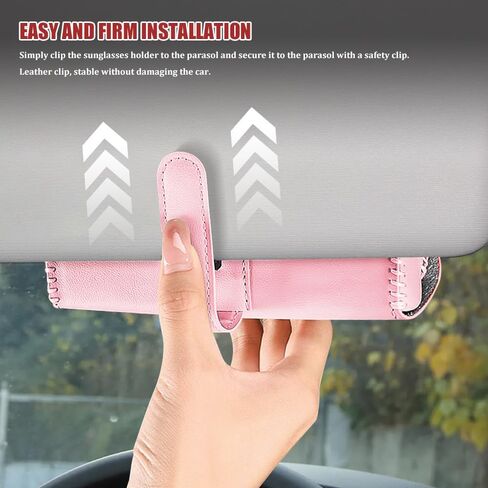 Sunglasses Holder for Car Sun Visor, Leather Auto Eyeglasses Storage Case with Hidden Magnetic Closure, Universal Protective Glasses Organizer Box, Visor Accessories for Woman Man (Pink) in Kuwait