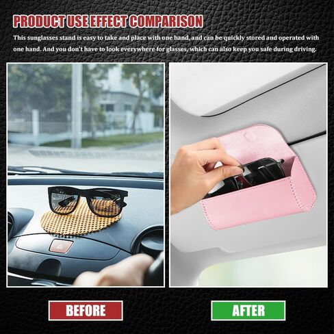 Sunglasses Holder for Car Sun Visor, Leather Auto Eyeglasses Storage Case with Hidden Magnetic Closure, Universal Protective Glasses Organizer Box, Visor Accessories for Woman Man (Pink) in Kuwait