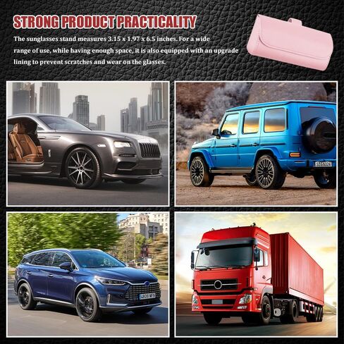Sunglasses Holder for Car Sun Visor, Leather Auto Eyeglasses Storage Case with Hidden Magnetic Closure, Universal Protective Glasses Organizer Box, Visor Accessories for Woman Man (Pink) in Kuwait
