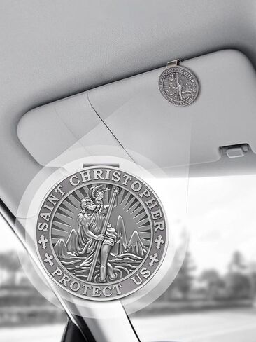 Saint Christopher Medal for Car,Visor Clip,St Christopher Medal for Car,Talisman for Safety,Automotive Visor Accessories,Gift for Drivers, Families, Friends in Kuwait