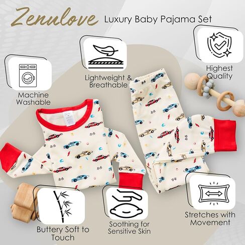 Toddler Pajamas Soft Baby Pajamas 2 Piece Sleepwear Set Toddler PJs, Viscose from bamboo (Building Blocks 3T) in Kuwait