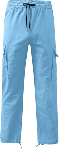 Mens Cargo Pants Casual Joggers Athletic Hiking Pants Cotton Loose Baggy Straight Leg Sweatpants with Pockets in Saudi Arabia