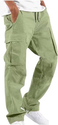 Mens Cargo Pants Casual Joggers Athletic Hiking Pants Cotton Loose Baggy Straight Leg Sweatpants with Pockets in Saudi Arabia