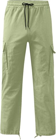Mens Cargo Pants Casual Joggers Athletic Hiking Pants Cotton Loose Baggy Straight Leg Sweatpants with Pockets in Saudi Arabia
