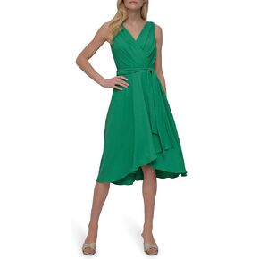 DKNY Women's Sleeveless Surplice Tie Fit & Flare Midi Dress in Kuwait