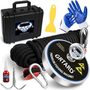Grtard Magnet Fishing Kit with Case, Combined 700lbs Strong Pulling Force Fishing Magnet, Premium Fishing Magnet Kit for Retrieving Items in River, Lake, Beach, Lawn - 2.95inch Diameter in Kuwait