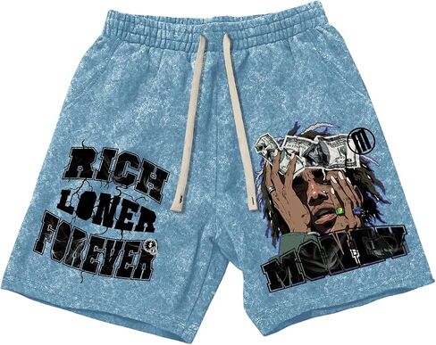 Men's Letter Graphic Drawstring Waist Shorts Figure Print Wide Leg Summer Street Track Shorts in Saudi Arabia