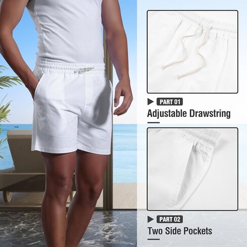 Mens Cotton Linen Shorts 4 Inch Inseam Drawstring Casual Beach Shorts with Pockets in Saudi Arabia