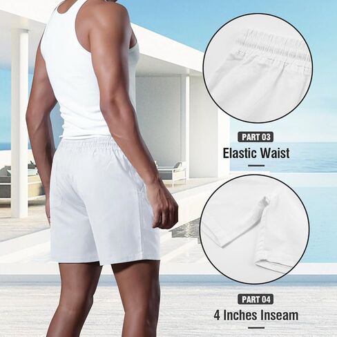 Mens Cotton Linen Shorts 4 Inch Inseam Drawstring Casual Beach Shorts with Pockets in Saudi Arabia