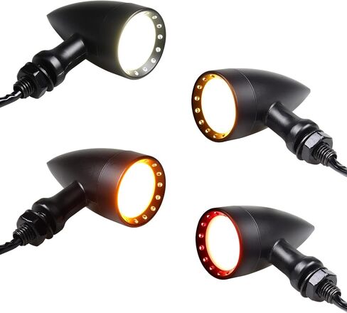 Bullet Front Rear LED Turn Signal Lights Universal Motorcycle Brake Taillights 12V Running Light Compatible with Honda Dual Sport Harley Yamaha Suzuki Kawasaki, Black in Kuwait
