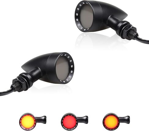 Bullet Front Rear LED Turn Signal Lights Universal Motorcycle Brake Taillights 12V Running Light Compatible with Honda Dual Sport Harley Yamaha Suzuki Kawasaki, Black in Kuwait