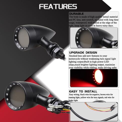 Bullet Front Rear LED Turn Signal Lights Universal Motorcycle Brake Taillights 12V Running Light Compatible with Honda Dual Sport Harley Yamaha Suzuki Kawasaki, Black in Kuwait