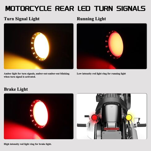 Bullet Front Rear LED Turn Signal Lights Universal Motorcycle Brake Taillights 12V Running Light Compatible with Honda Dual Sport Harley Yamaha Suzuki Kawasaki, Black in Kuwait