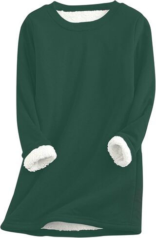 GORIFE Tunic Soft Fleece Loungewear for Women Crewneck Solid Color Lined Pullover Winter Long Sleeve Sweatshirt in Kuwait