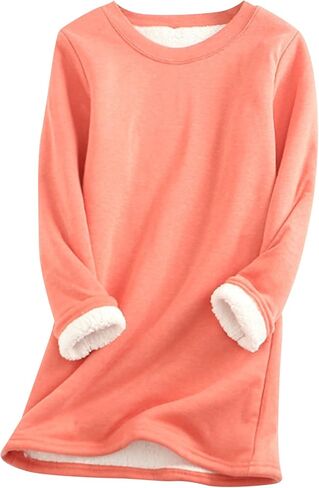 GORIFE Tunic Soft Fleece Loungewear for Women Crewneck Solid Color Lined Pullover Winter Long Sleeve Sweatshirt in Kuwait