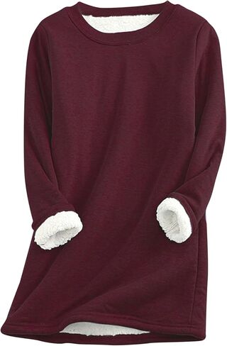 GORIFE Tunic Soft Fleece Loungewear for Women Crewneck Solid Color Lined Pullover Winter Long Sleeve Sweatshirt in Kuwait
