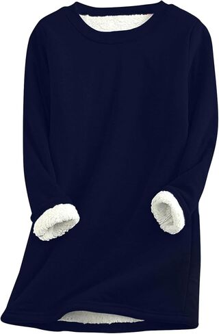 GORIFE Tunic Soft Fleece Loungewear for Women Crewneck Solid Color Lined Pullover Winter Long Sleeve Sweatshirt in Kuwait