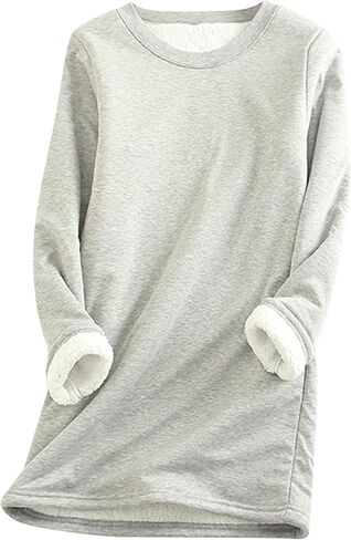 GORIFE Tunic Soft Fleece Loungewear for Women Crewneck Solid Color Lined Pullover Winter Long Sleeve Sweatshirt in Kuwait