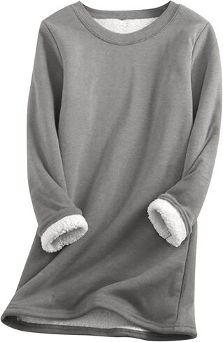GORIFE Tunic Soft Fleece Loungewear for Women Crewneck Solid Color Lined Pullover Winter Long Sleeve Sweatshirt in Kuwait