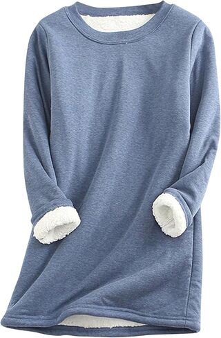 GORIFE Tunic Soft Fleece Loungewear for Women Crewneck Solid Color Lined Pullover Winter Long Sleeve Sweatshirt in Kuwait